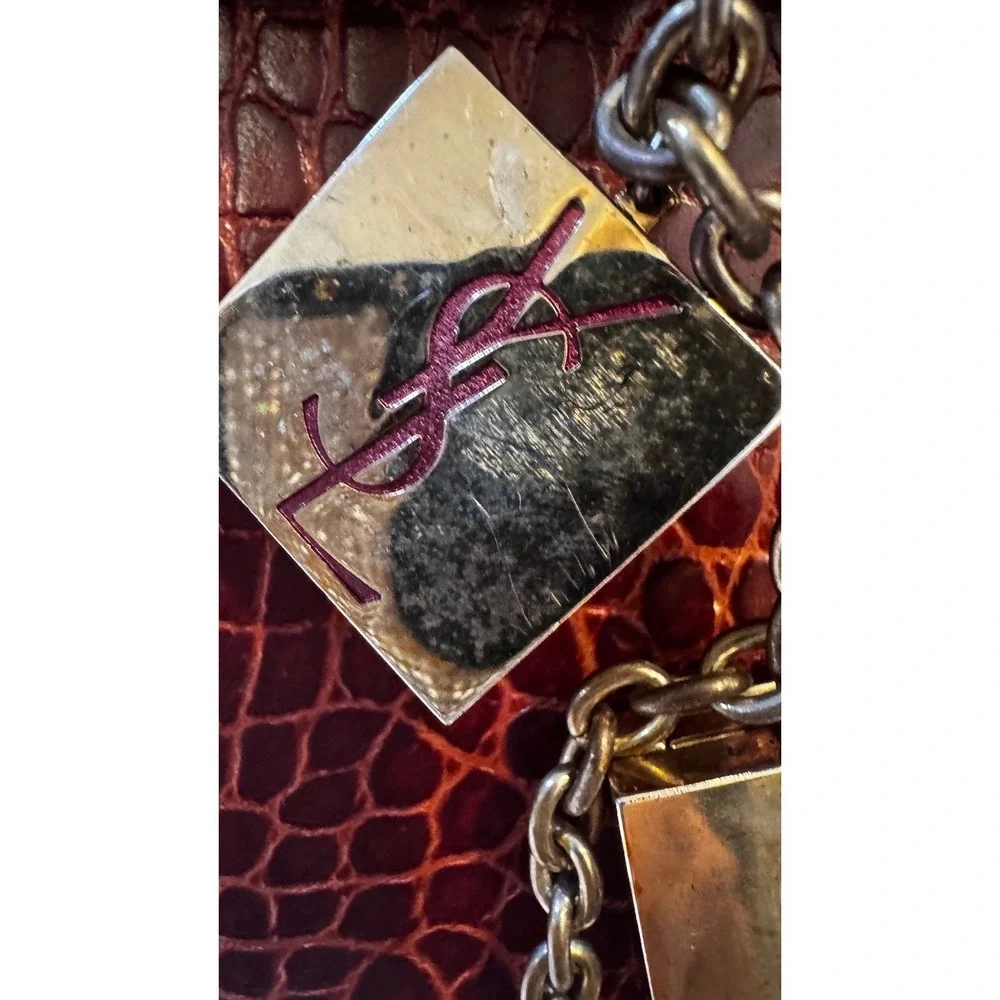 Yves Saint Laurent YSL Vintage ReddishBrowns Croc Leather‎ Tote  7x12.5x4